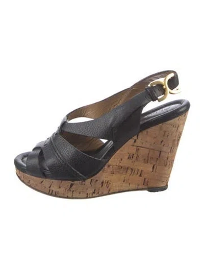 Pre-owned Chloé Leather Cutout Accent Slingback Sandals In Black