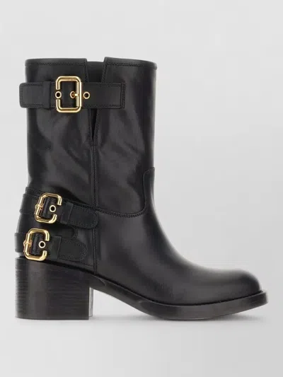 Chloé Leather Dakota Ankle Boots Mid Calf In Black