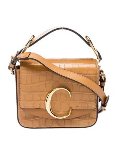 Pre-owned Chloé Leather Embossed Leather Mini C Bag In Brown