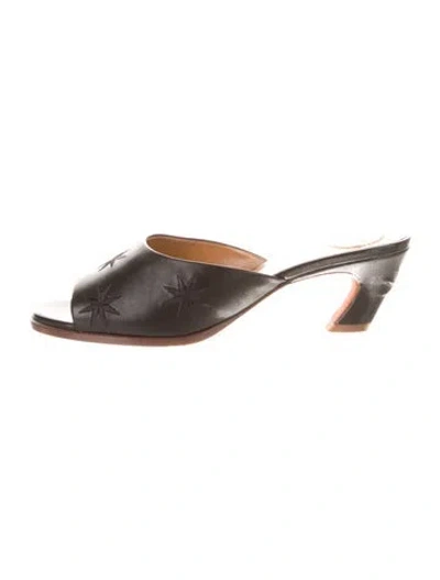Pre-owned Chloé Leather Embroidered Accent Slides In Black