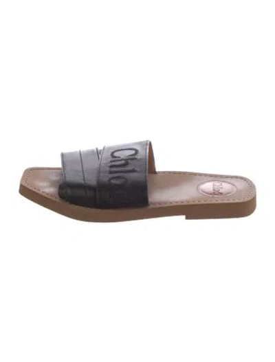 Pre-owned Chloé Leather Embroidered Accent Slides In Black