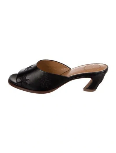 Pre-owned Chloé Leather Embroidered Accent Slides In Black