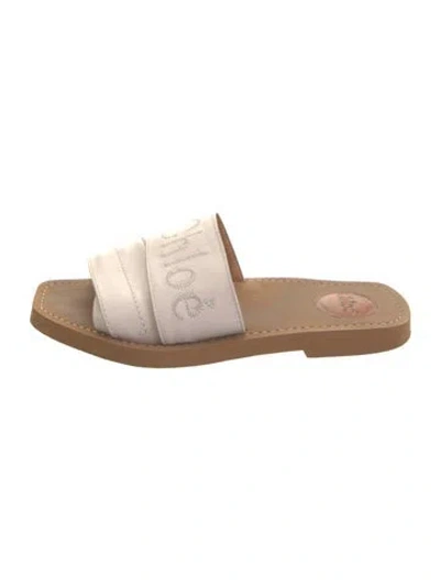 Pre-owned Chloé Leather Embroidered Accent Slides In Neutral