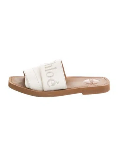 Pre-owned Chloé Leather Embroidered Accent Slides In Transparent