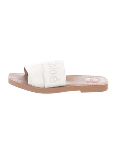 Pre-owned Chloé Leather Embroidered Accent Slides In White