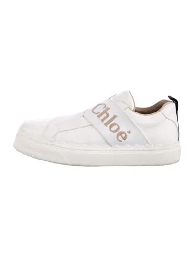 Pre-owned Chloé Leather Embroidered Accent Sneakers In White