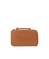 Chloé Leather Embroidered-logo Purse In Brown