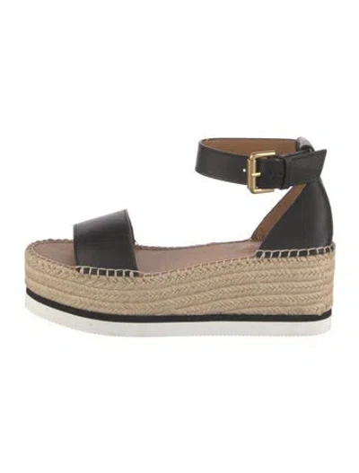 Pre-owned Chloé Leather Espadrilles In Black