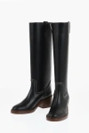 Chloé Leather Evening Under The Knee Boots With Visible Stitchings In Black