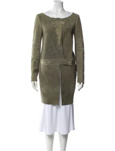 Pre-owned Chloé Leather Faux Fur Coat In Green
