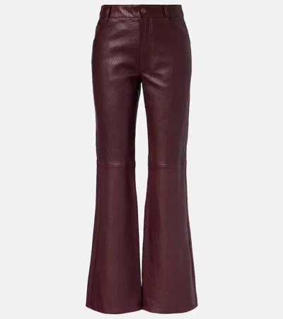 Chloé Flared Textured Lambskin Leather Trousers In Burgundy