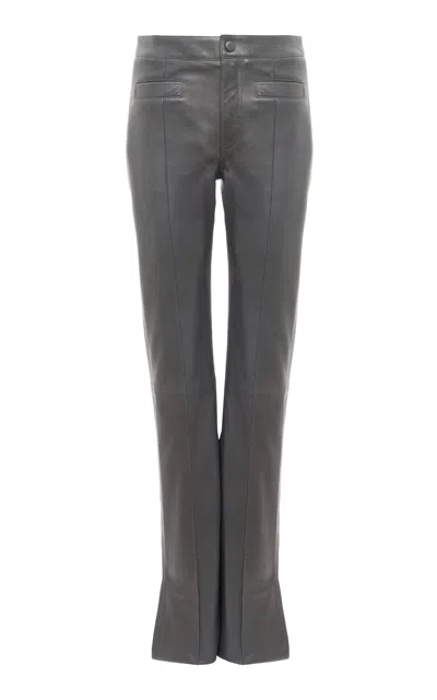 Chloé Leather Flared Trousers In Dark Grey