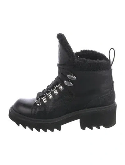 Pre-owned Chloé Leather Fur Trim Combat Boots In Black