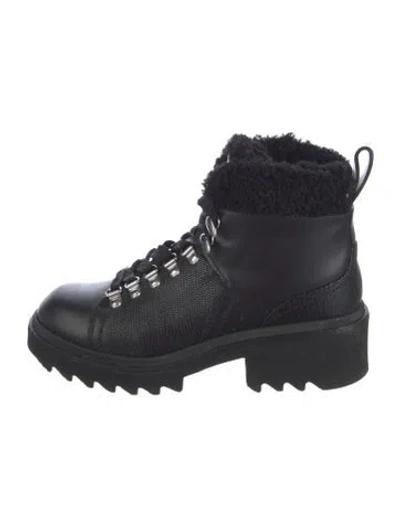 Pre-owned Chloé Leather Fur Trim Combat Boots In Black