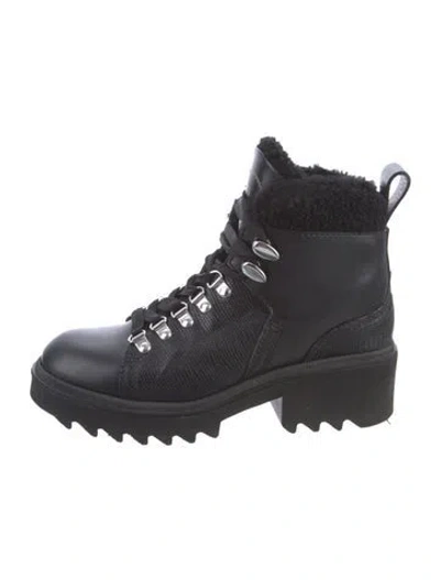 Pre-owned Chloé Leather Fur Trim Combat Boots In Black
