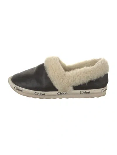Pre-owned Chloé Leather Fur Trim Flats In Black