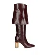 Chloé Georgia Fold-over Leather Knee Boots In Burgundy