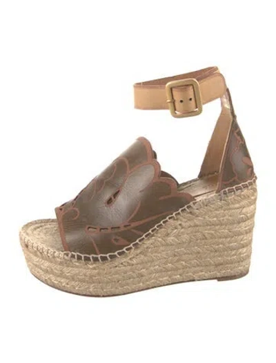 Pre-owned Chloé Leather Graphic Print Espadrilles In Brown