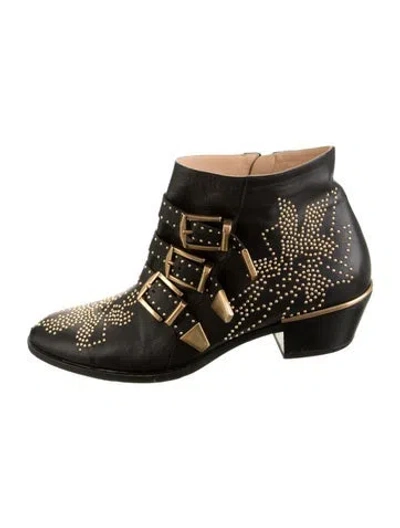 Pre-owned Chloé Leather Graphic Print Moto Boots In Black