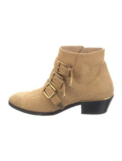 Pre-owned Chloé Leather Graphic Print Moto Boots In Neutrals