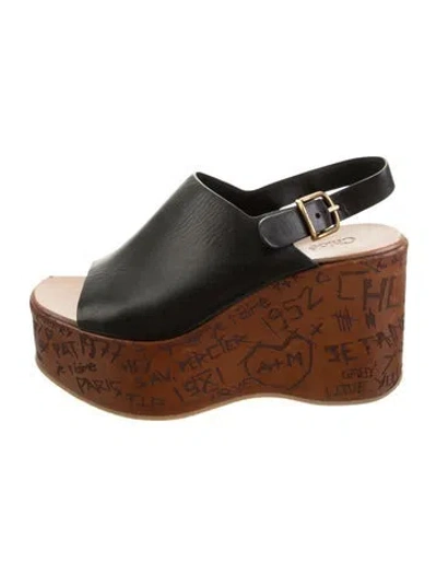 Pre-owned Chloé Leather Graphic Print Sandals In Black/brown