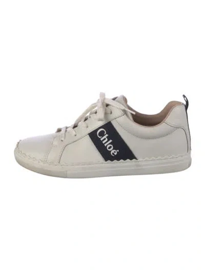 Pre-owned Chloé Leather Graphic Print Sneakers In White