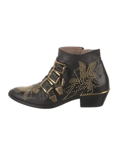 Pre-owned Chloé Leather Graphic Print Western Boots In Multi