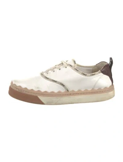 Pre-owned Chloé Leather Grosgrain Trim Sneakers In White