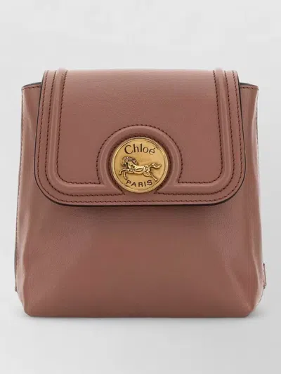 Chloé Leather Horse Medal Backpack Adjustable Straps In Pink