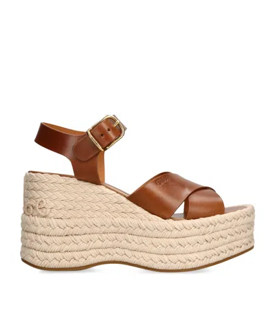 Chloé Leather Isla Wedge Espadrilles In Brown
