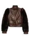 Chloé Leather Jacket With Belted Waist And Fur Sleeves In Brown