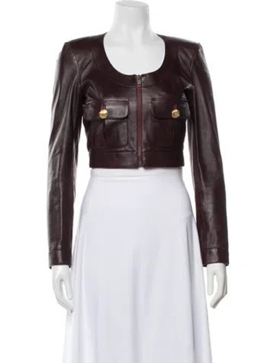 Pre-owned Chloé Leather Jacket In Burgundy