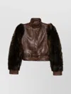 Chloé Leather Jacket With Belted Waist And Fur Sleeves In Brown