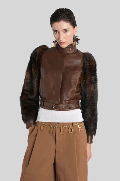 CHLOÉ LEATHER JACKET IN BROWN LEATHER