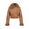 Chloé Cropped Shearling-trimmed Leather Jacket In Brown