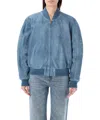 Chloé Blue Grizzled Suede Leather Jacket In Blue
