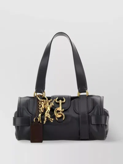Chloé Navy Blue Leather Kerala 25 Shopping Bag In Blacknavy