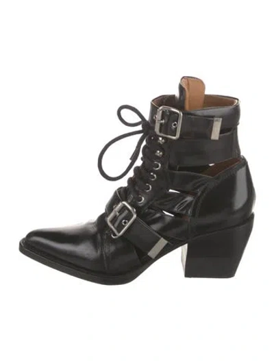 Pre-owned Chloé Leather Lace-up Boots In Black
