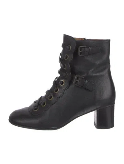 Pre-owned Chloé Leather Lace-up Boots In Black