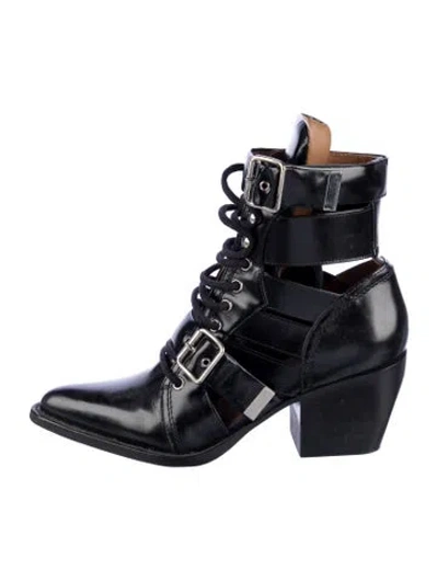 Pre-owned Chloé Leather Lace-up Boots In Black