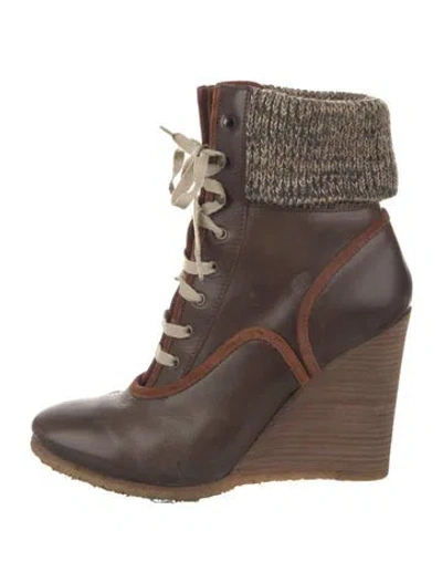 Pre-owned Chloé Leather Lace-up Boots In Brown