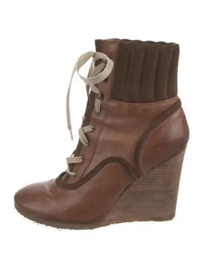 Pre-owned Chloé Leather Lace-up Boots In Brown