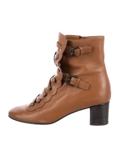 Pre-owned Chloé Leather Lace-up Boots In Brown