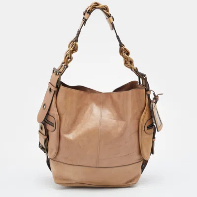Chloé Leather Large Chain Detail Hobo In Beige