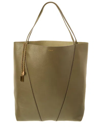 Chloé Leather Large Tote In Green