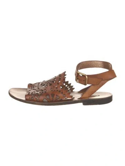 Pre-owned Chloé Leather Lasercut Accents Gladiator Sandals In Brown
