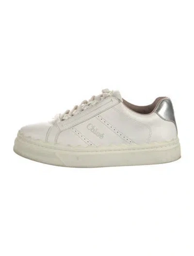 Pre-owned Chloé Leather Lasercut Accents Sneakers In White