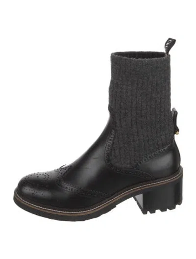 Pre-owned Chloé Leather Lasercut Accents Sock Boots In Black
