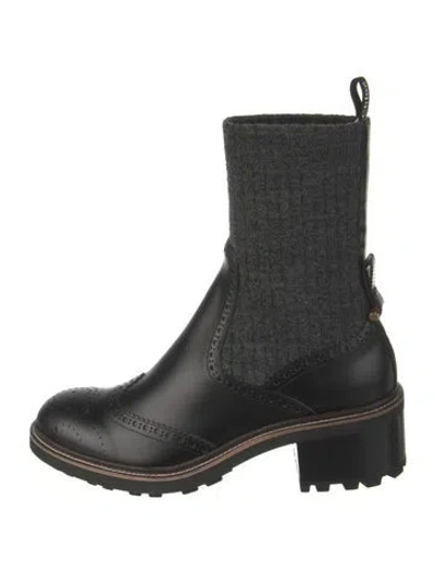Pre-owned Chloé Leather Lasercut Accents Sock Boots In Black
