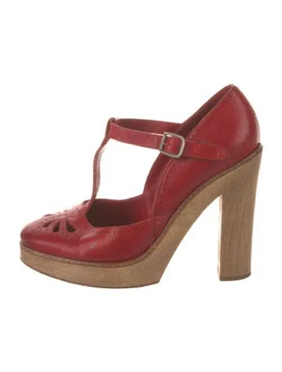 Pre-owned Chloé Leather Lasercut Accents T-strap Pumps In Red
